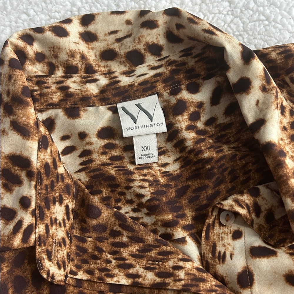 Worthington Animal Print Leopard Blouse XXL - Picture 2 of 3